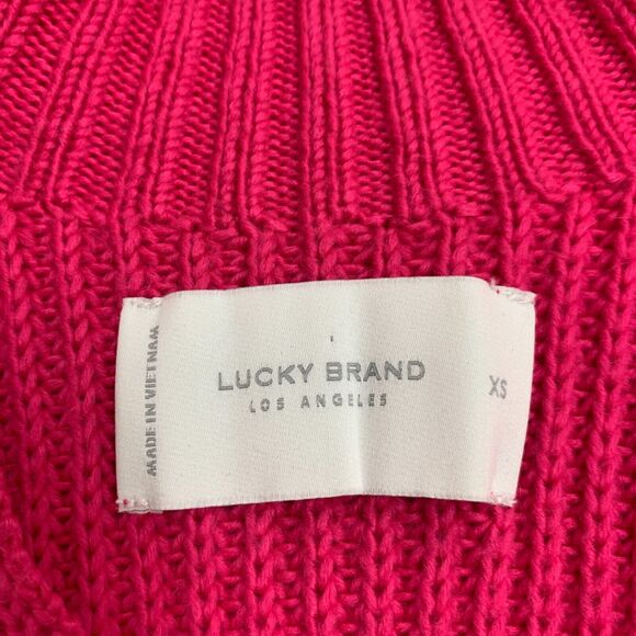 Lucky Brand Knit V Neck Tunic Sweater Women XS Extra Small Hot Pink Cotton Blend - Picture 7 of 12